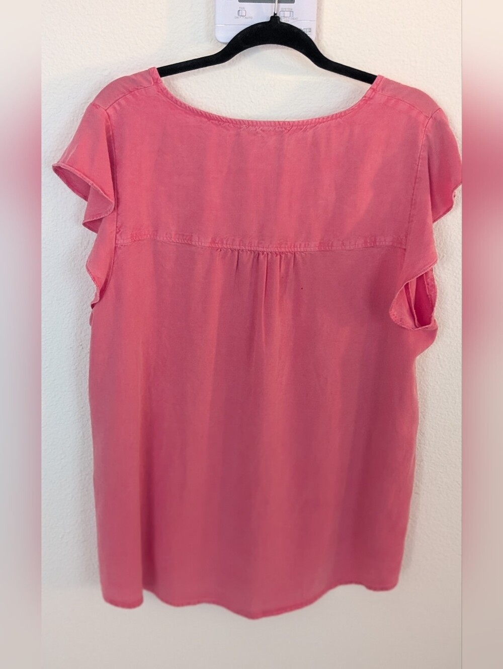 Pink Flutter-Sleeve V-Neck Button-Front Blouse - Picture 3 of 6